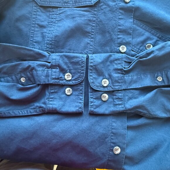 Redhead Mens Long Sleeve Button-Up Shirt Blue Workwear Size L Cotton Retro Style - Picture 5 of 7